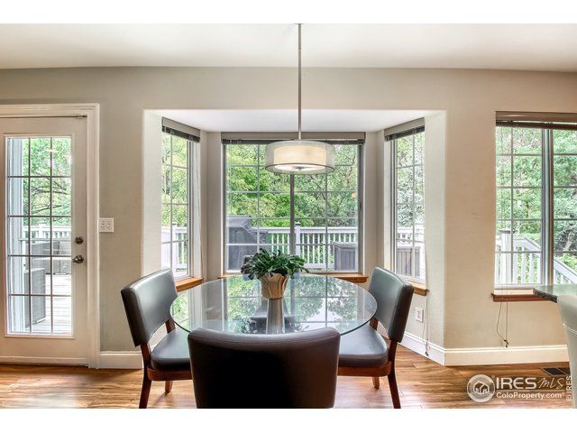 large windows in front of eat in kitchen table